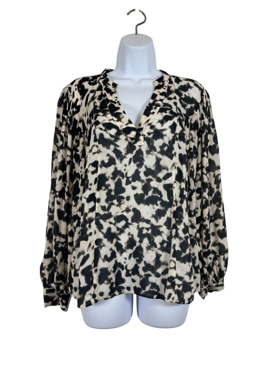 Rails Tops - Rails Fable Blurred Cheetah Print Blouse  V neck Balloon Sleeve Top SzS Office
